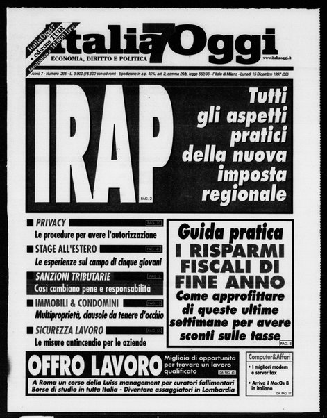 Italia oggi : quotidiano di economia finanza e politica